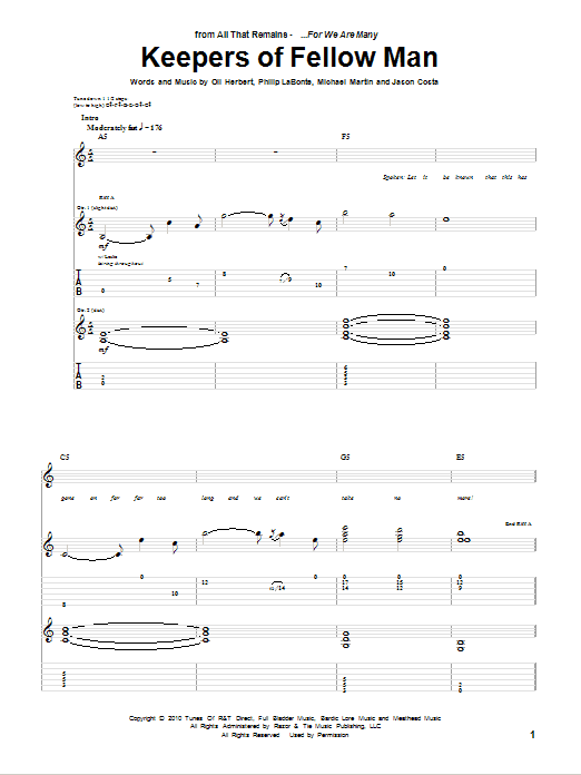 All That Remains Keepers Of Fellow Man sheet music notes and chords arranged for Guitar Tab