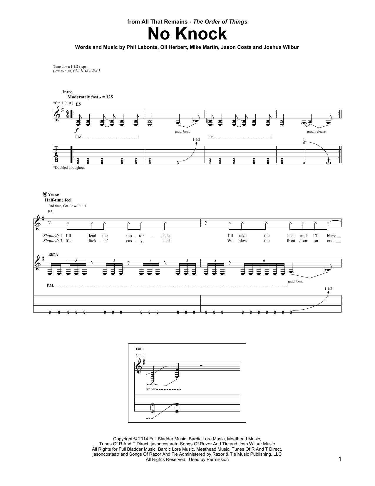 All That Remains No Knock sheet music notes and chords arranged for Guitar Tab