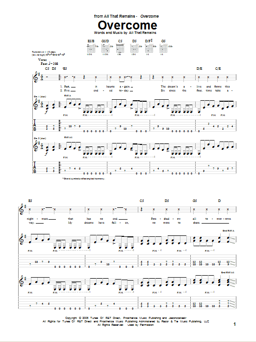 All That Remains Overcome sheet music notes and chords arranged for Guitar Tab