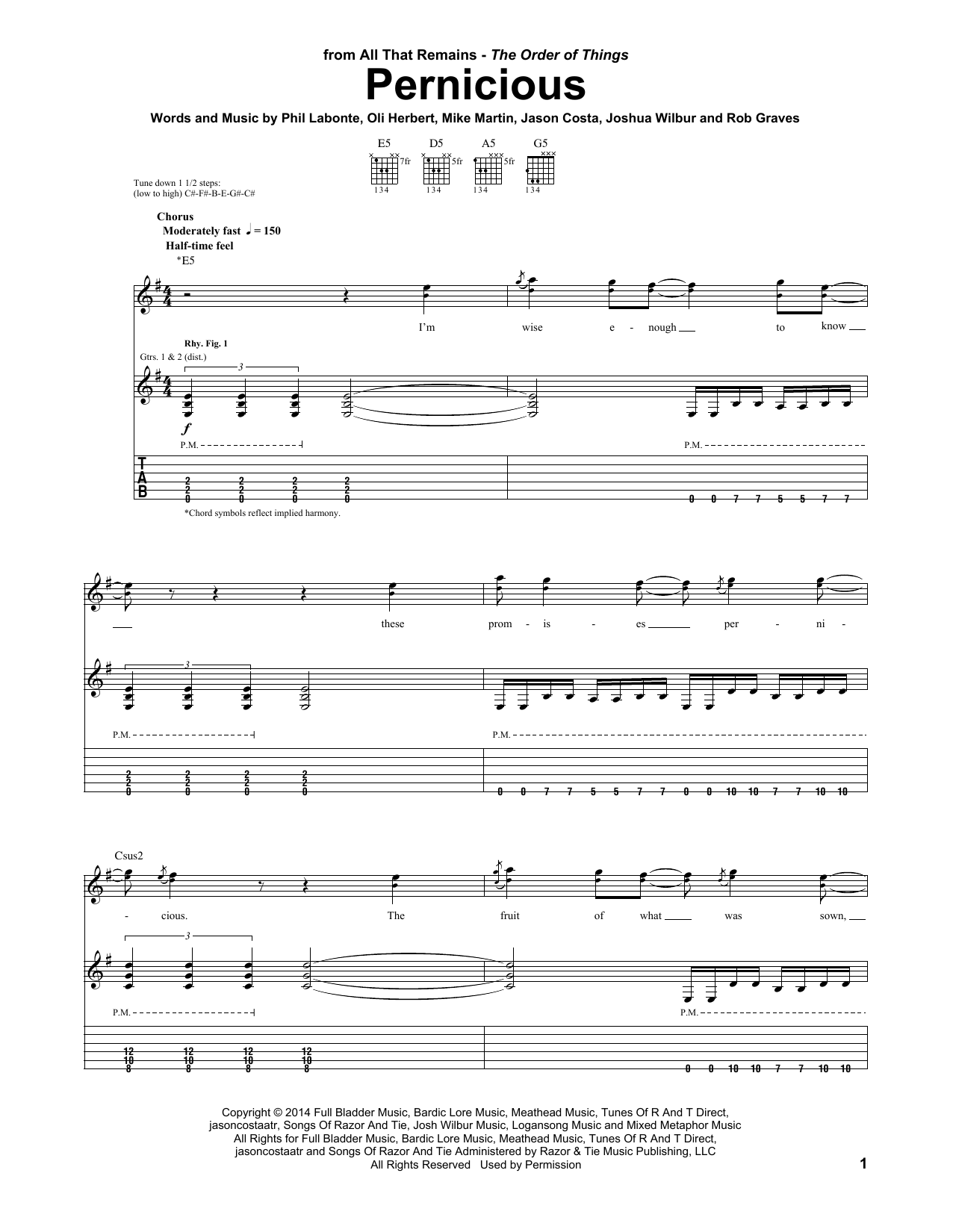All That Remains Pernicious sheet music notes and chords arranged for Guitar Tab