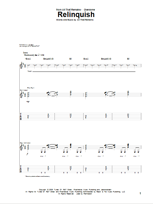All That Remains Relinquish sheet music notes and chords arranged for Guitar Tab