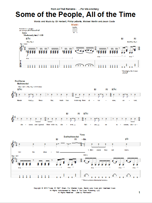 All That Remains Some Of The People, All Of The Time sheet music notes and chords arranged for Guitar Tab