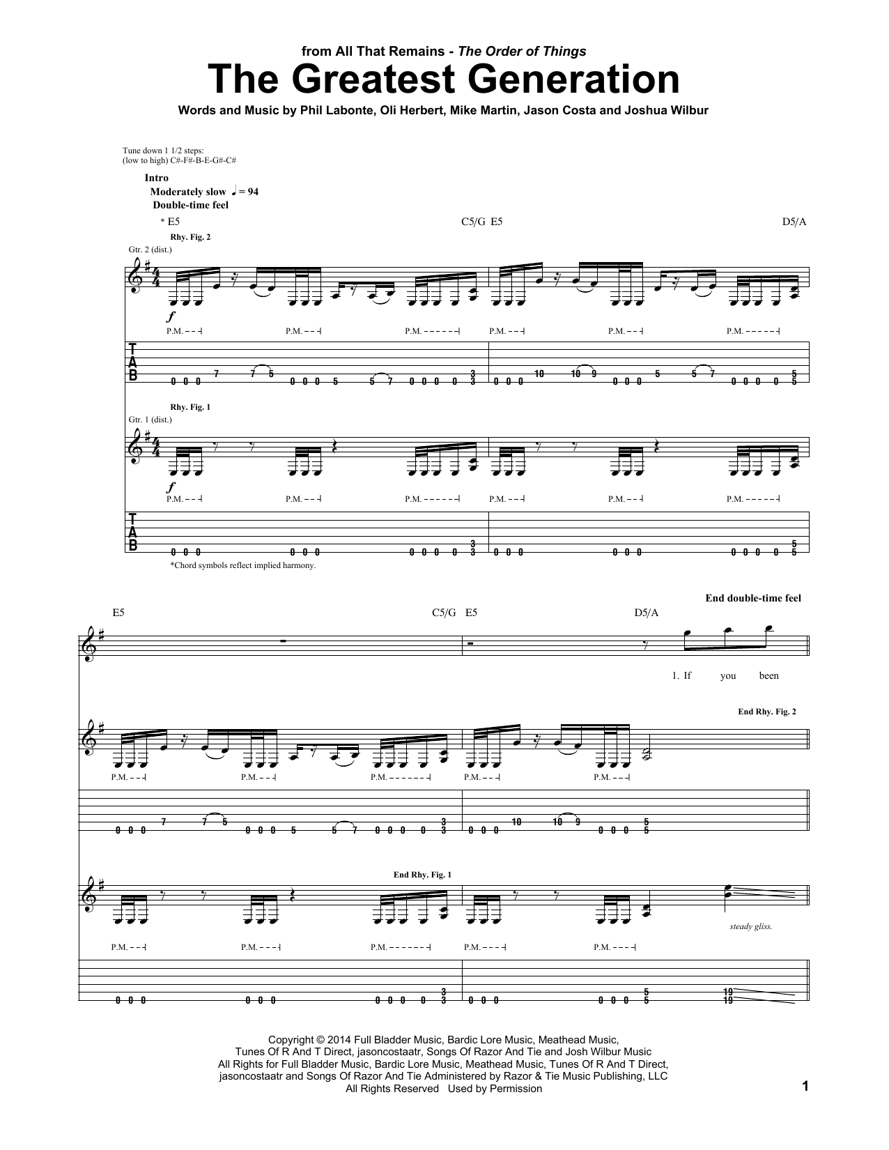 All That Remains The Greatest Generation sheet music notes and chords arranged for Guitar Tab