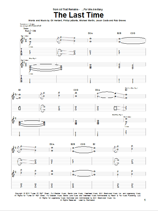 All That Remains The Last Time sheet music notes and chords arranged for Guitar Tab