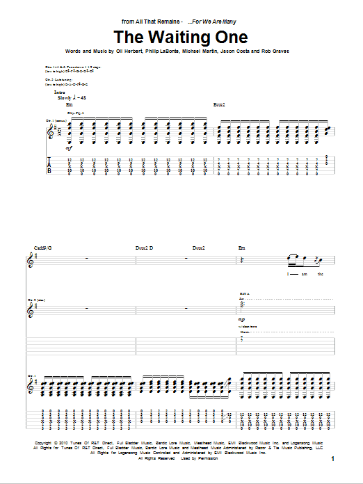 All That Remains The Waiting One sheet music notes and chords arranged for Guitar Tab