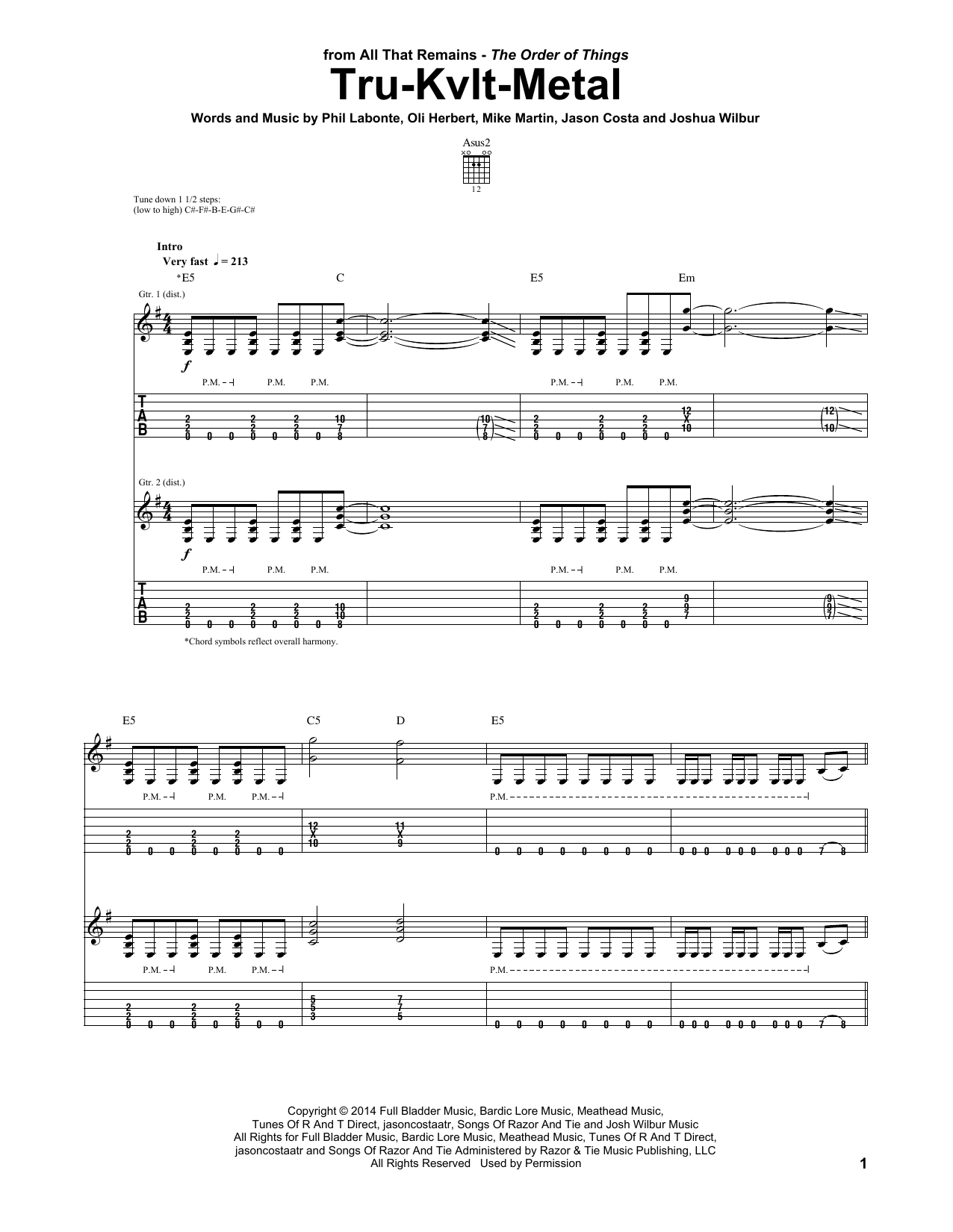 All That Remains Tru-Kvlt-Metal sheet music notes and chords arranged for Guitar Tab