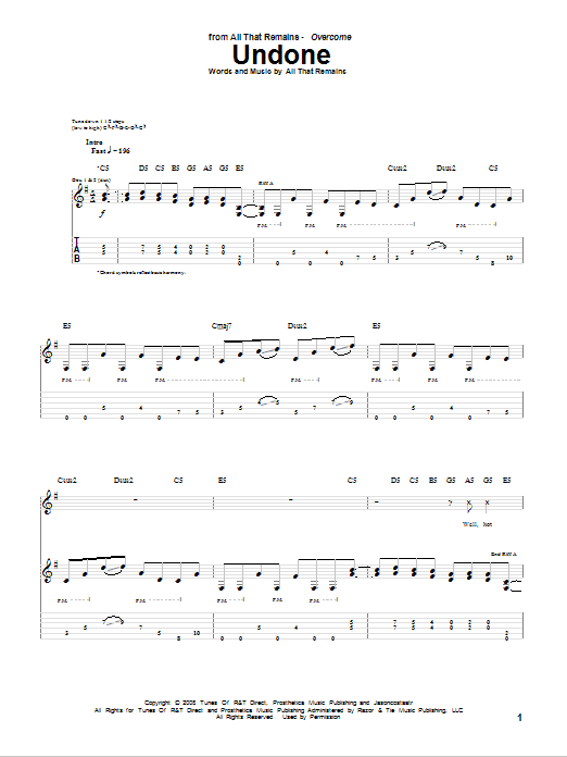 All That Remains Undone sheet music notes and chords arranged for Guitar Tab