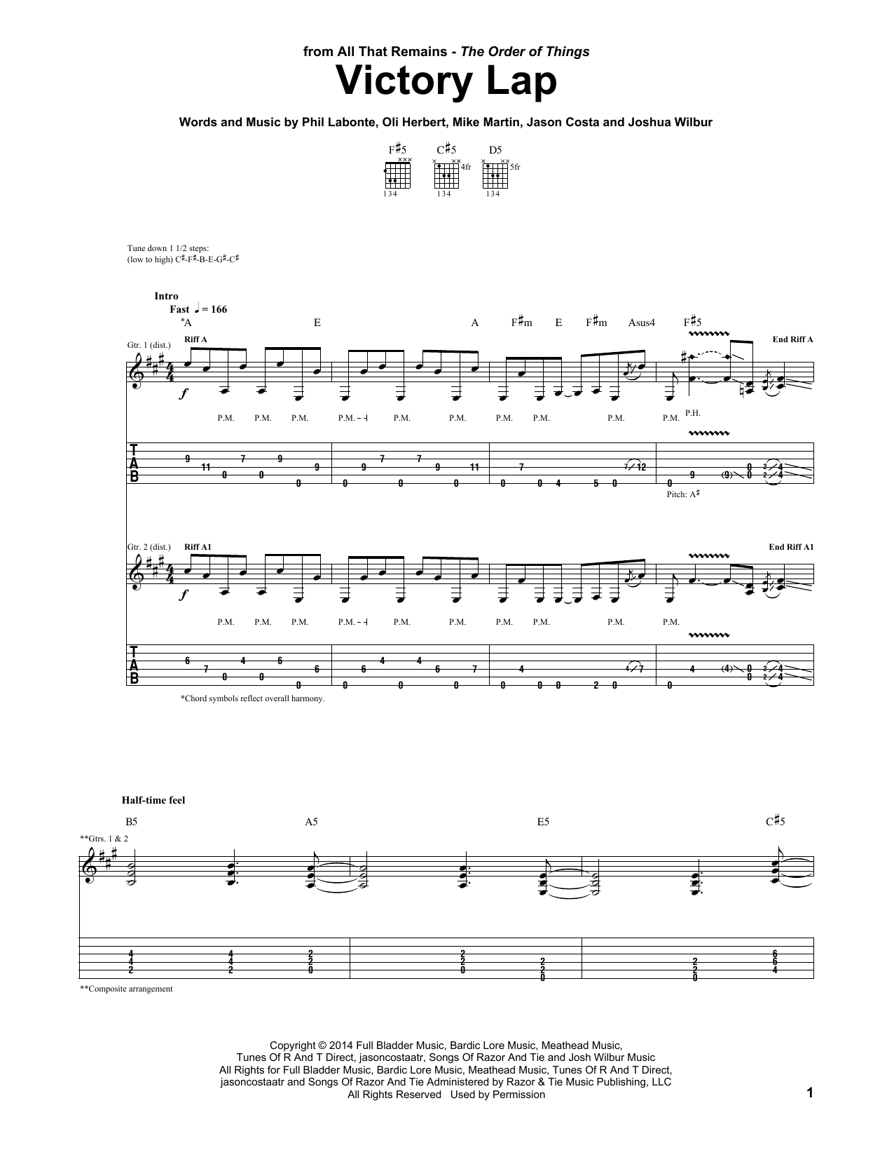All That Remains Victory Lap sheet music notes and chords arranged for Guitar Tab