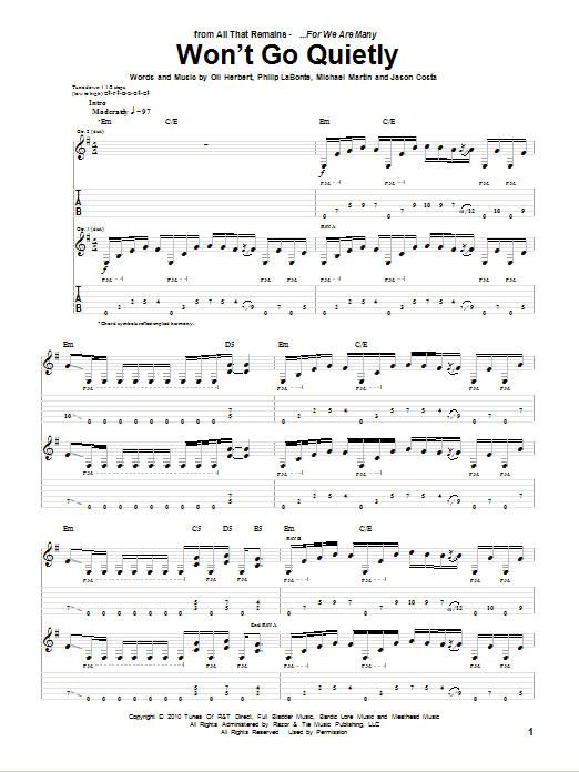 All That Remains Won't Go Quietly sheet music notes and chords arranged for Guitar Tab