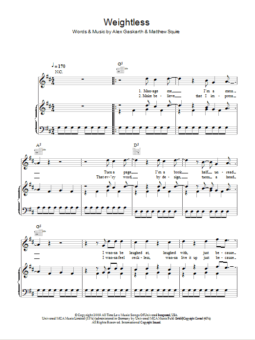 All Time Low Weightless sheet music notes and chords arranged for Piano, Vocal & Guitar Chords