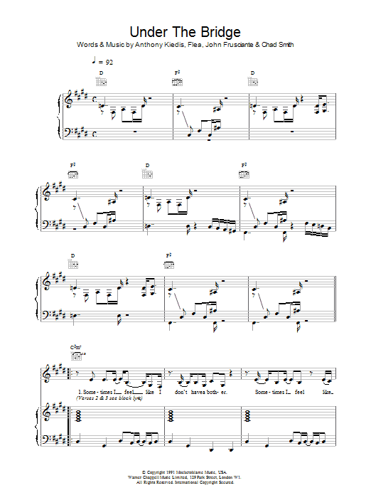 All Saints Under The Bridge sheet music notes and chords arranged for Piano, Vocal & Guitar Chords