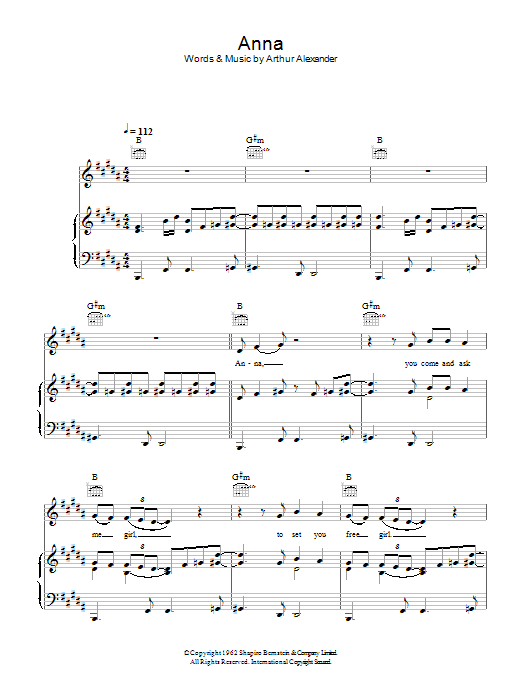 Allan Alexander Anna sheet music notes and chords arranged for Piano, Vocal & Guitar Chords