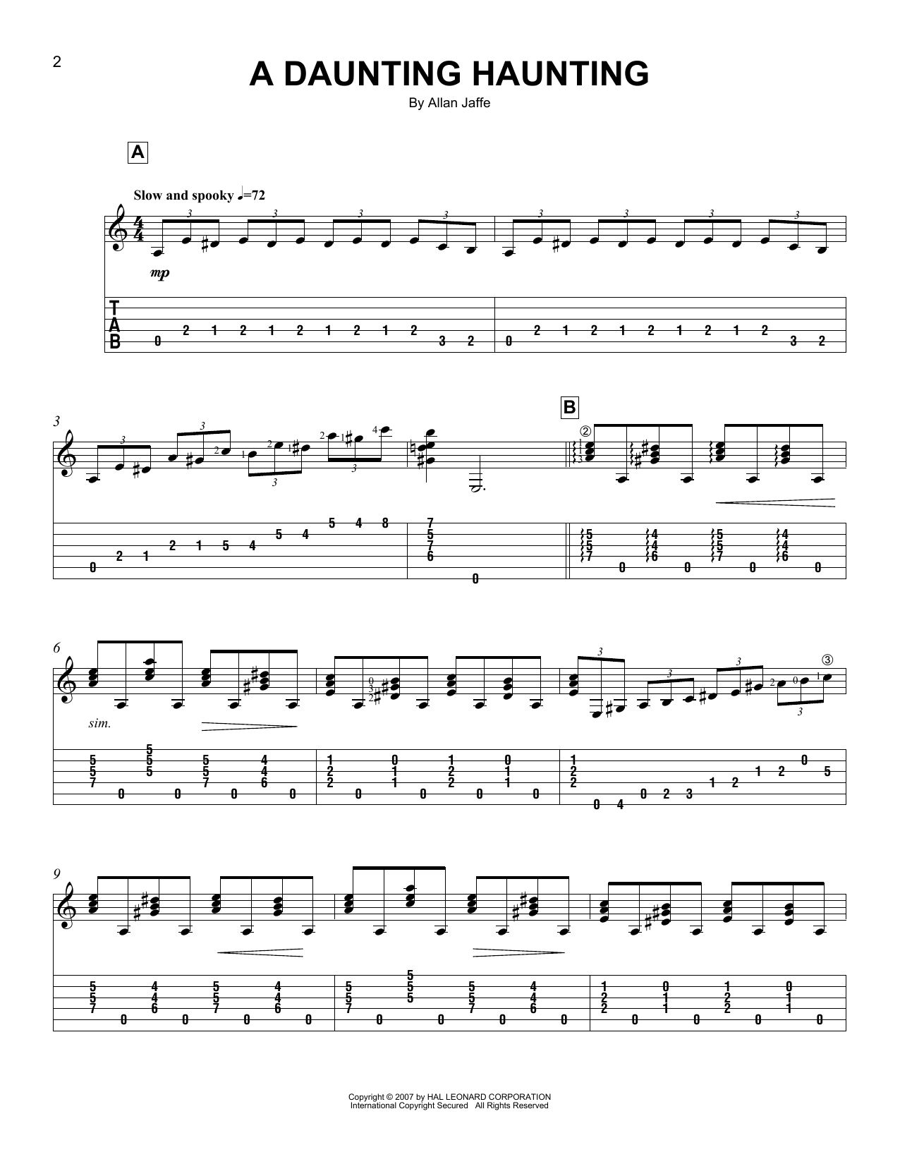 Allan Jaffe A Daunting Haunting sheet music notes and chords arranged for Easy Guitar Tab