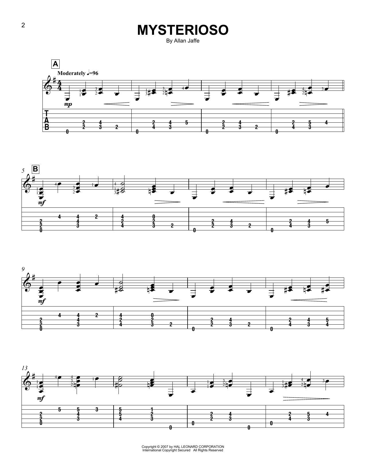 Allan Jaffe Mysterioso sheet music notes and chords arranged for Easy Guitar Tab