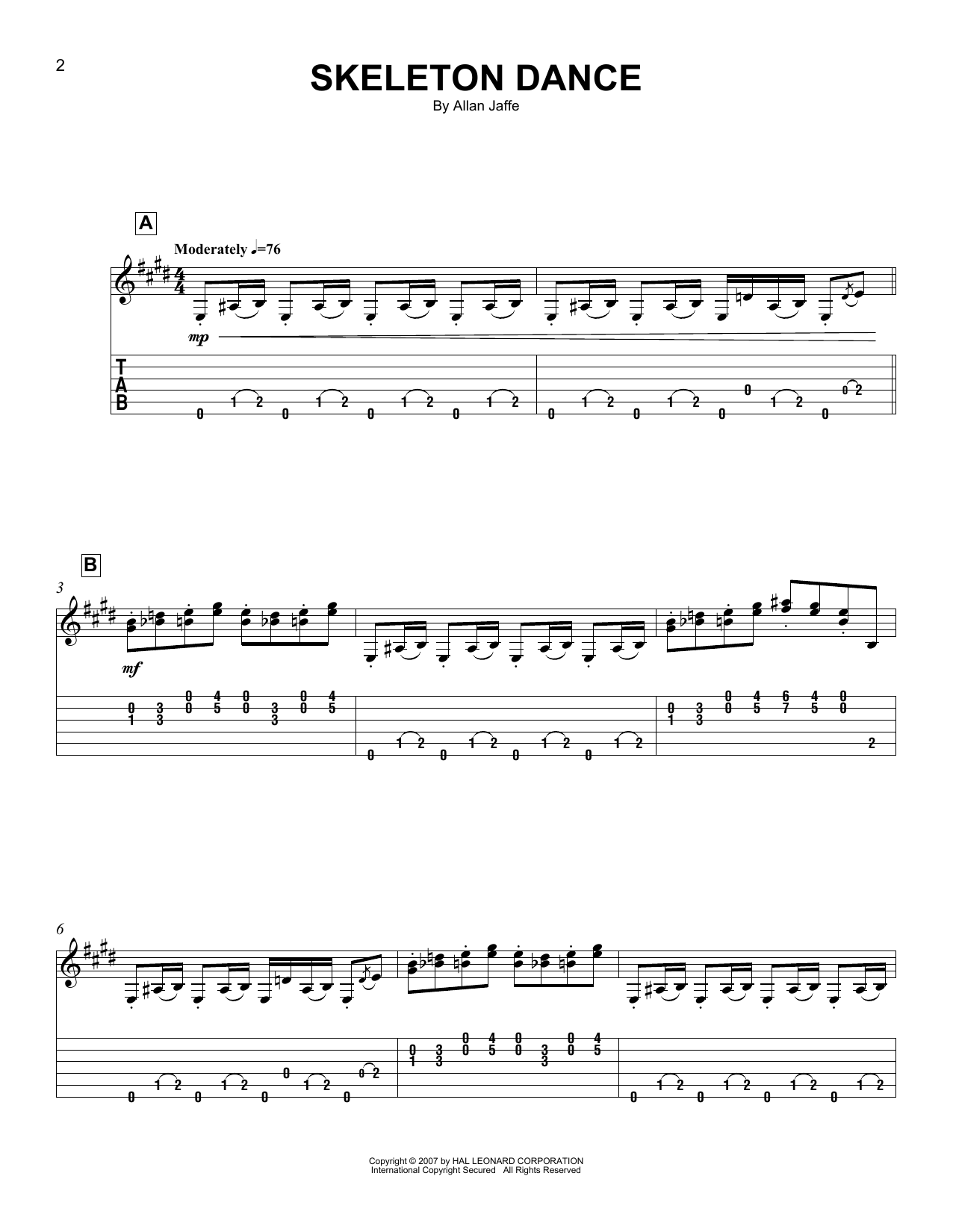 Allan Jaffe Skeleton Dance sheet music notes and chords arranged for Easy Guitar Tab