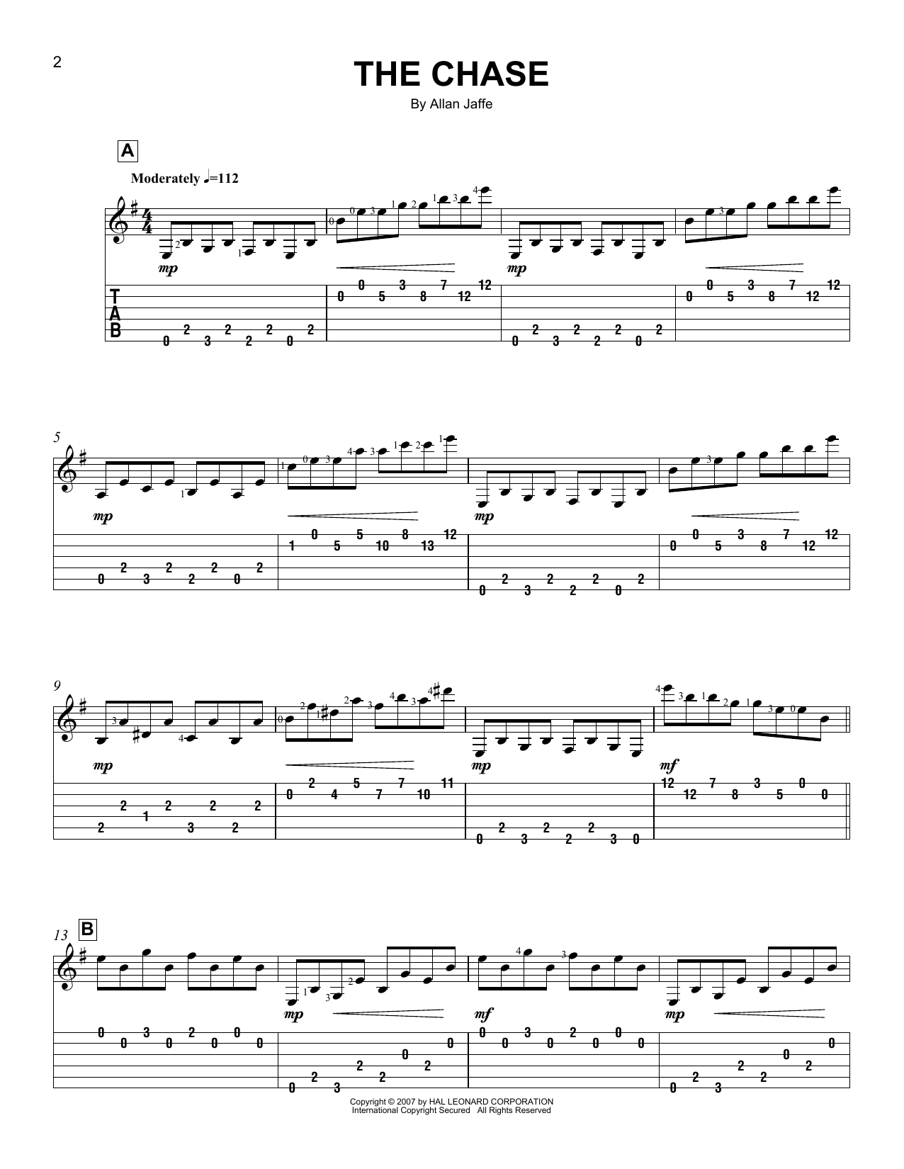 Allan Jaffe The Chase sheet music notes and chords arranged for Easy Guitar Tab