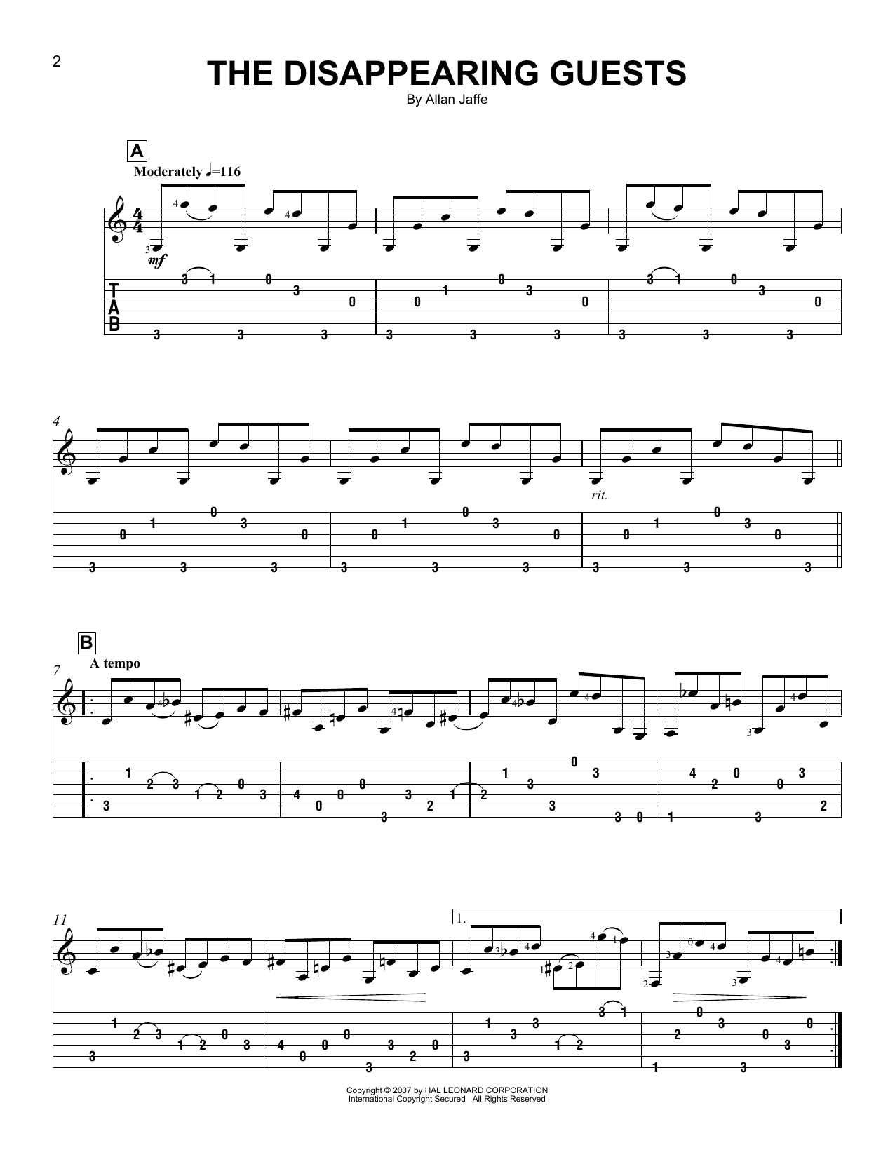 Allan Jaffe The Disappearing Guests sheet music notes and chords arranged for Easy Guitar Tab