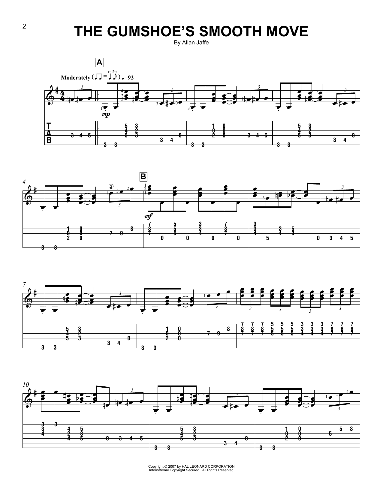 Allan Jaffe The Gumshoe's Smooth Move sheet music notes and chords arranged for Easy Guitar Tab