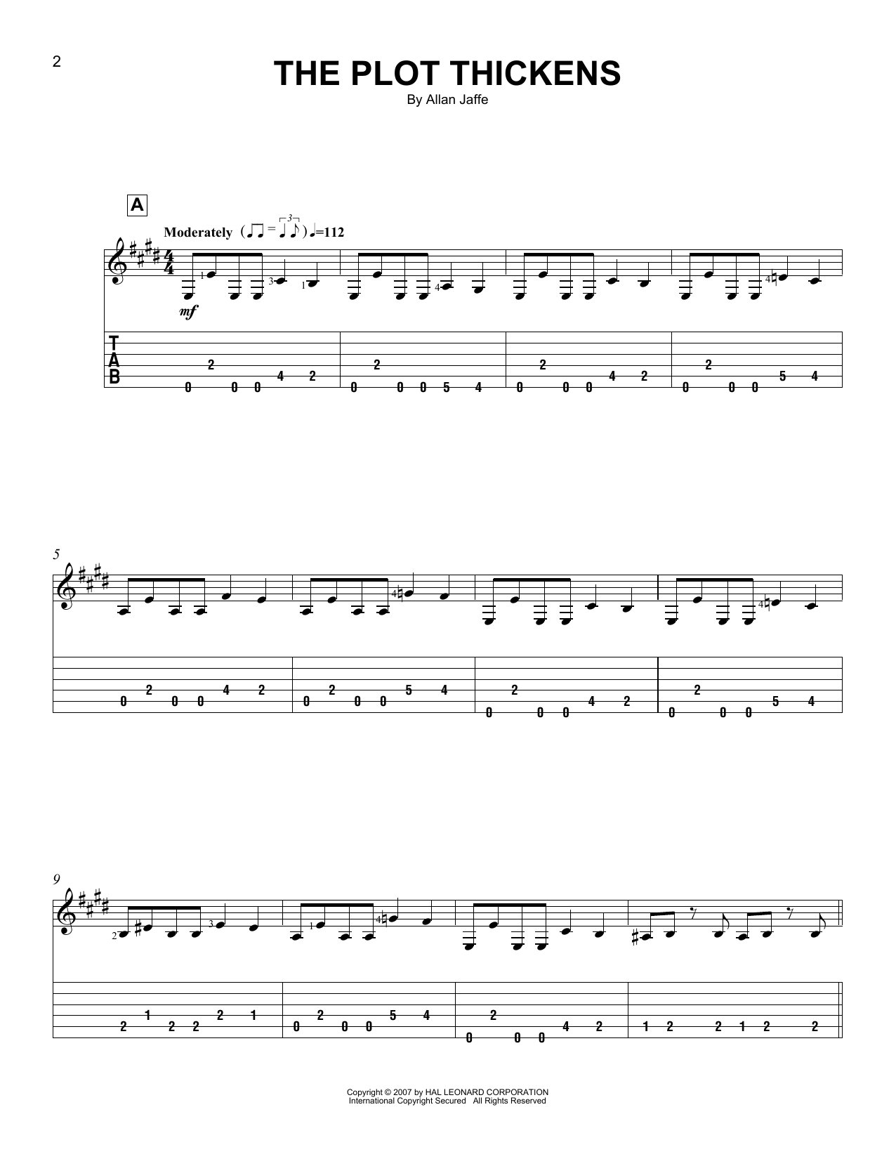 Allan Jaffe The Plot Thickens sheet music notes and chords arranged for Easy Guitar Tab