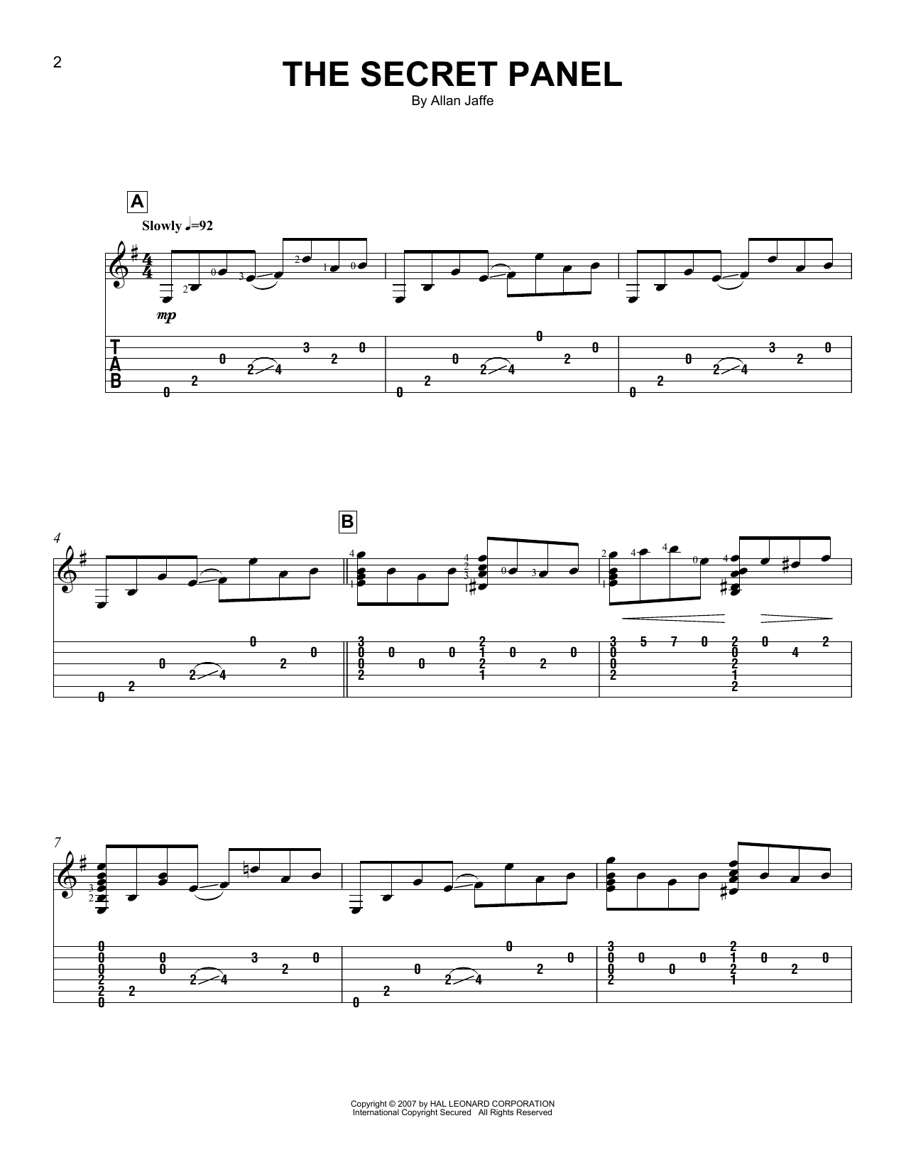 Allan Jaffe The Secret Panel sheet music notes and chords arranged for Easy Guitar Tab