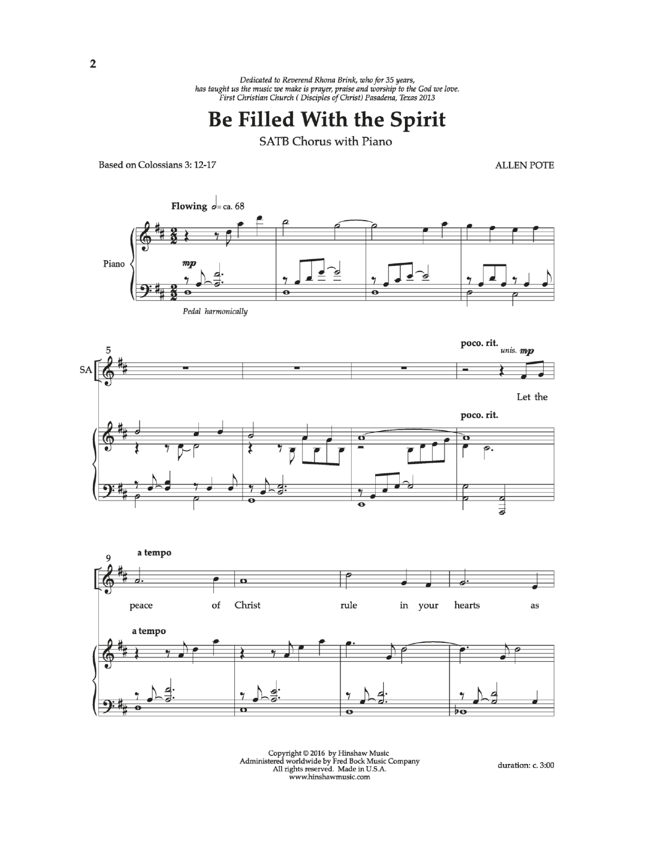 Allan Pote Be Filled With The Spirit sheet music notes and chords arranged for SATB Choir