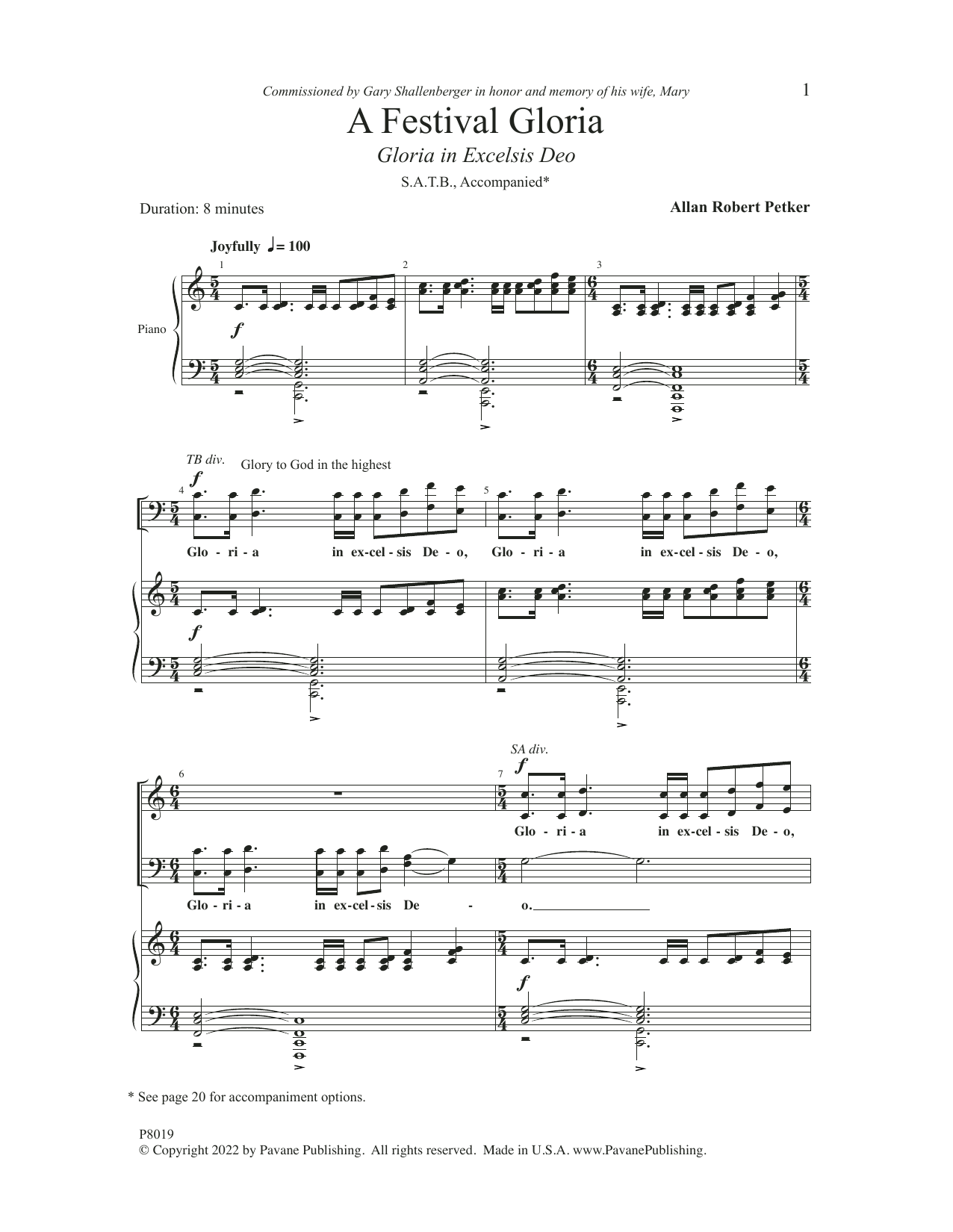Allan Robert Petker A Festival Gloria (Gloria In Excelsis Deo) sheet music notes and chords arranged for SATB Choir