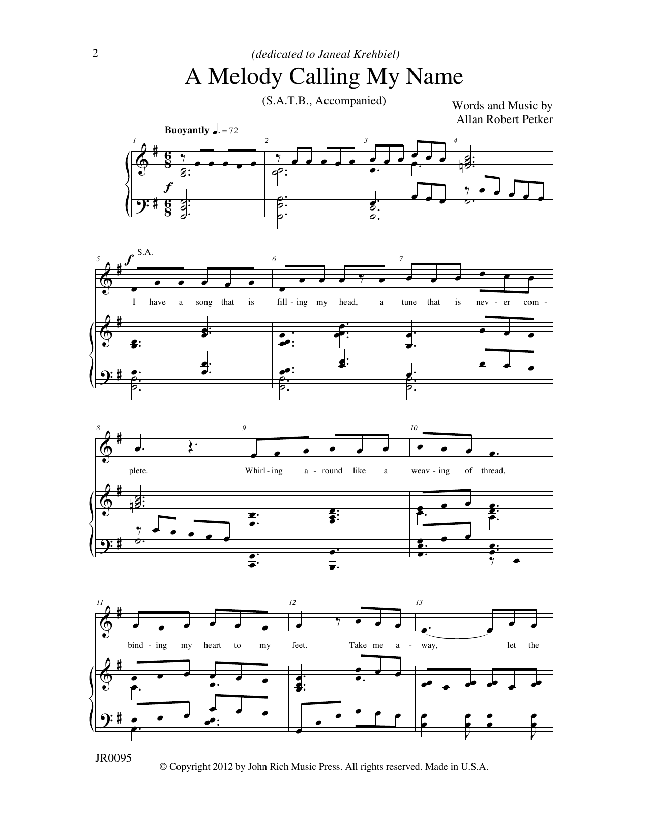 Allan Robert Petker A Melody Calling My Name sheet music notes and chords arranged for SATB Choir