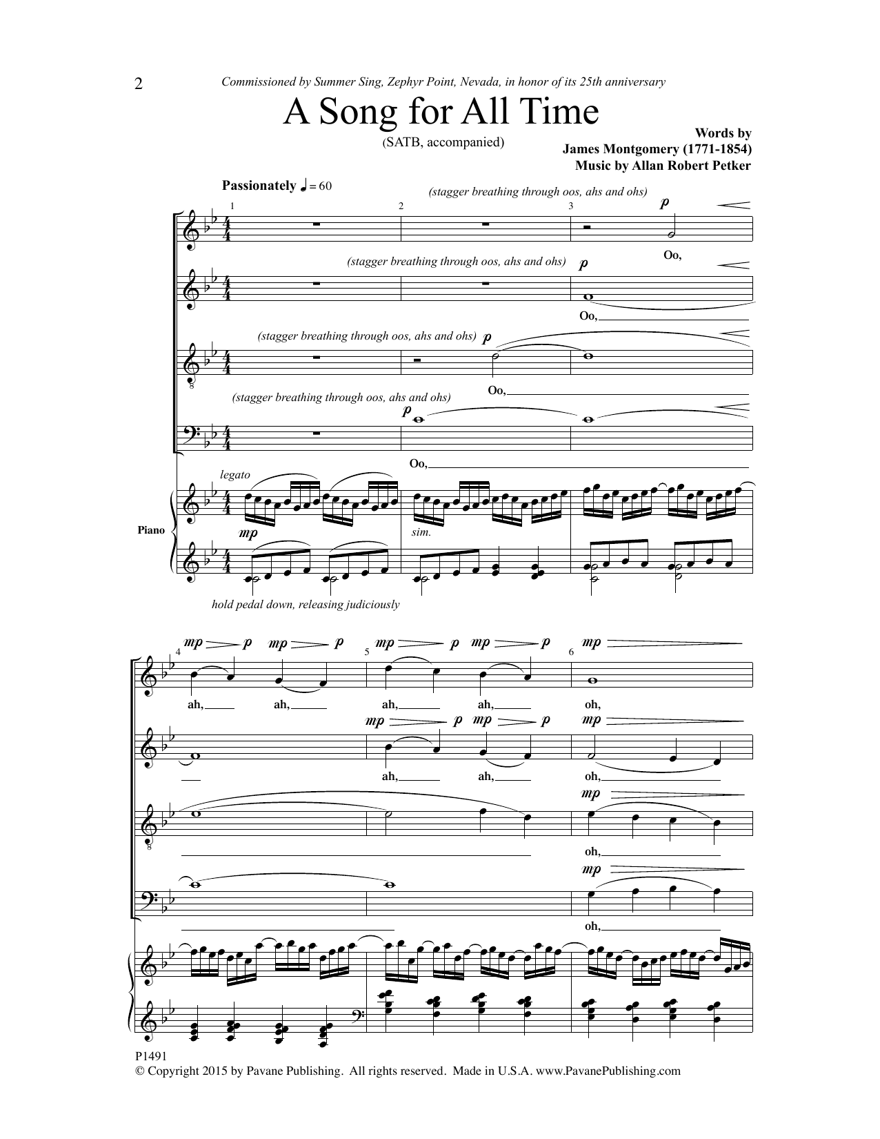 Allan Robert Petker A Song for All Time sheet music notes and chords arranged for SATB Choir