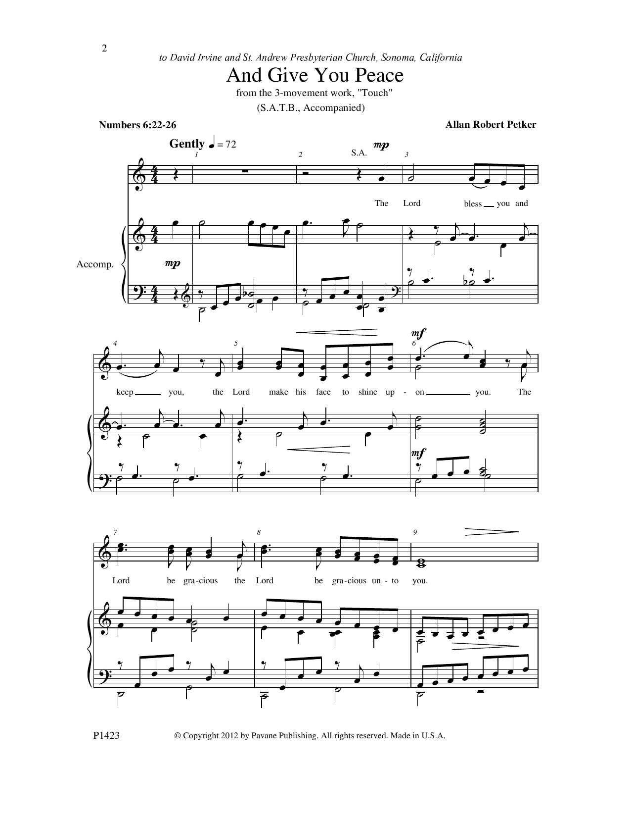 Allan Robert Petker And Give You Peace sheet music notes and chords arranged for SATB Choir