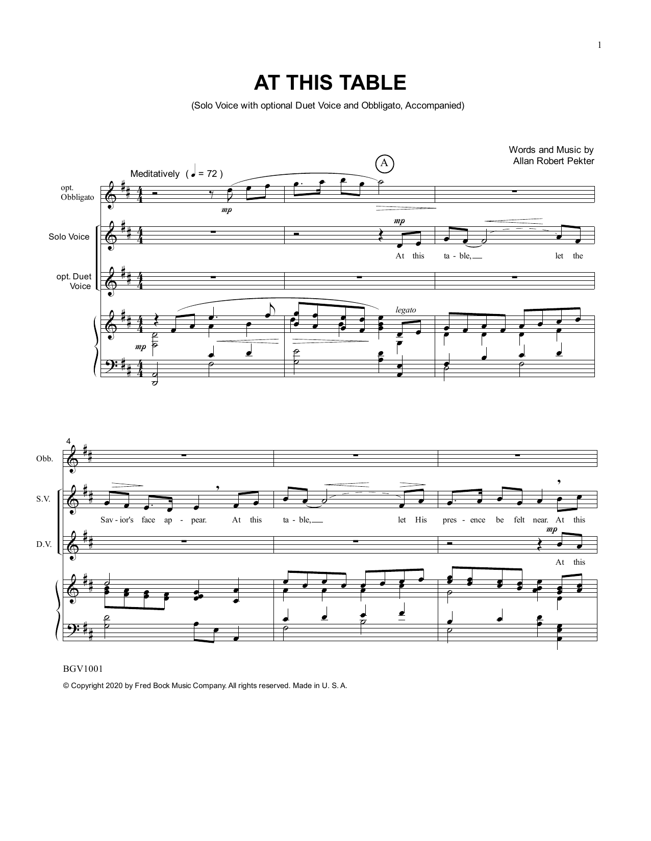 Allan Robert Petker At This Table sheet music notes and chords arranged for Piano & Vocal