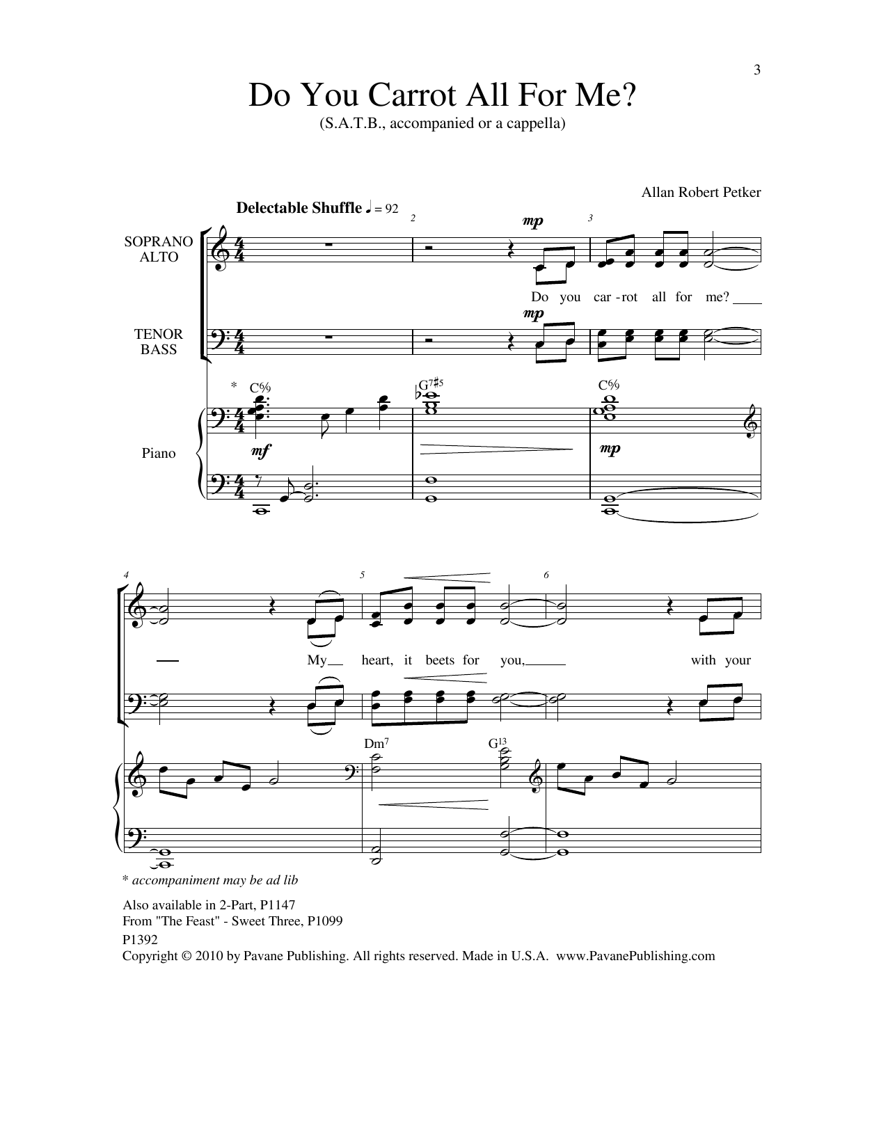 Allan Robert Petker Do You Carrot All For Me sheet music notes and chords arranged for SATB Choir