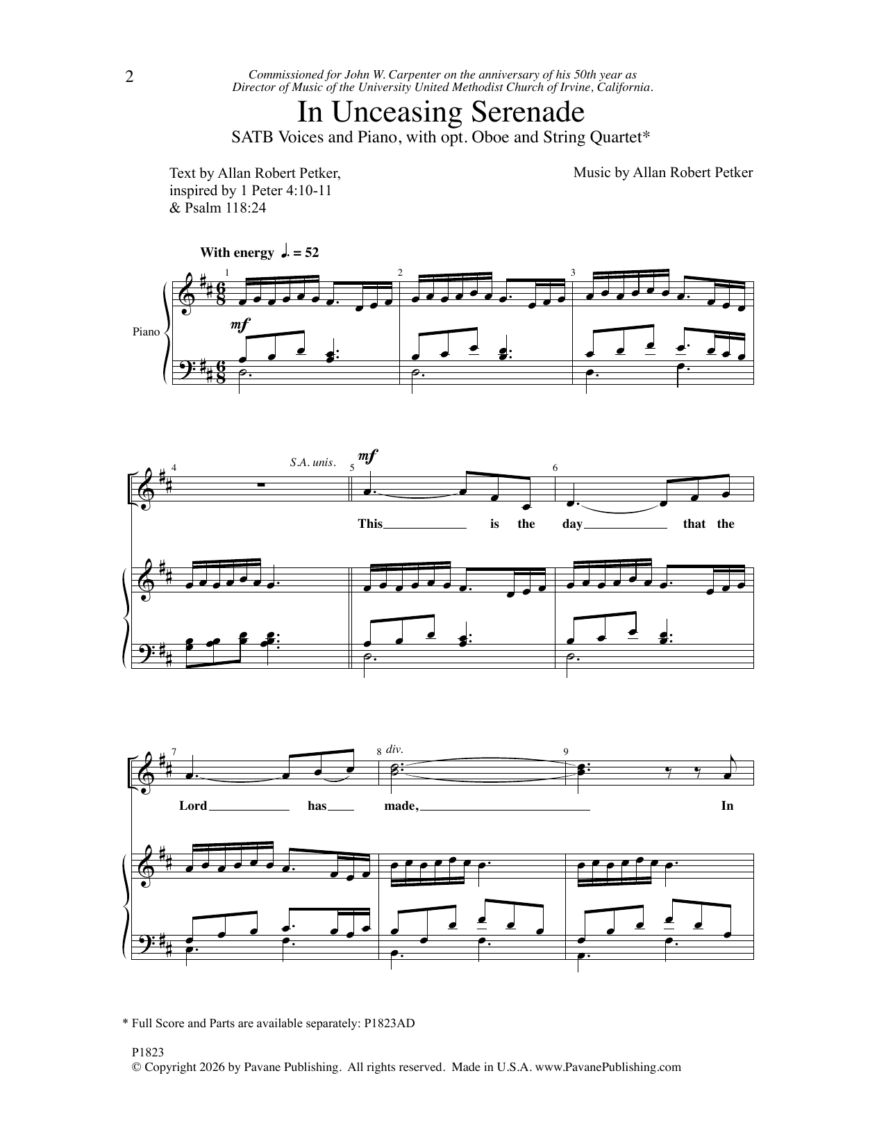 Allan Robert Petker In Unceasing Serenade sheet music notes and chords arranged for SATB Choir