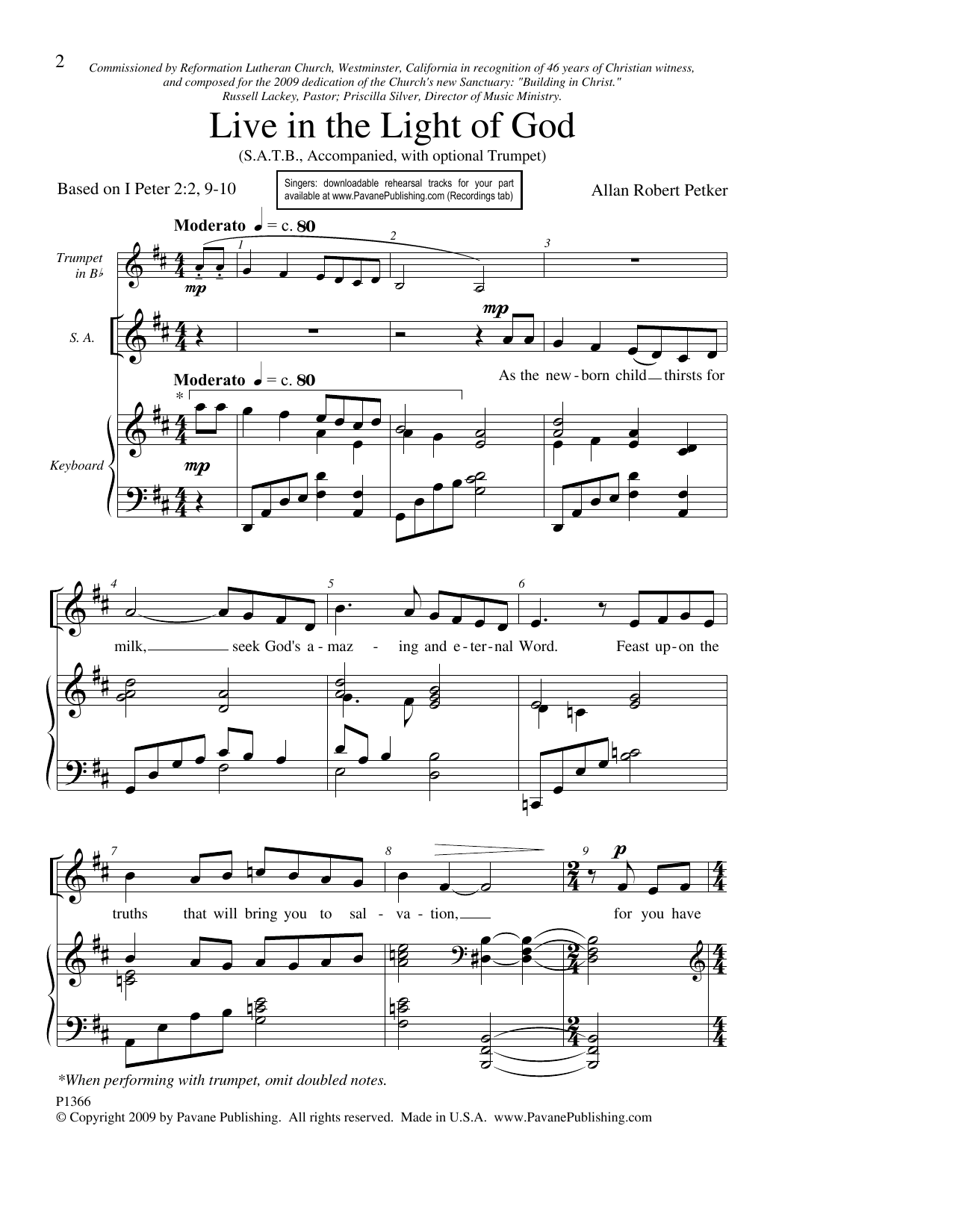 Allan Robert Petker Live In The Light Of God sheet music notes and chords arranged for SATB Choir