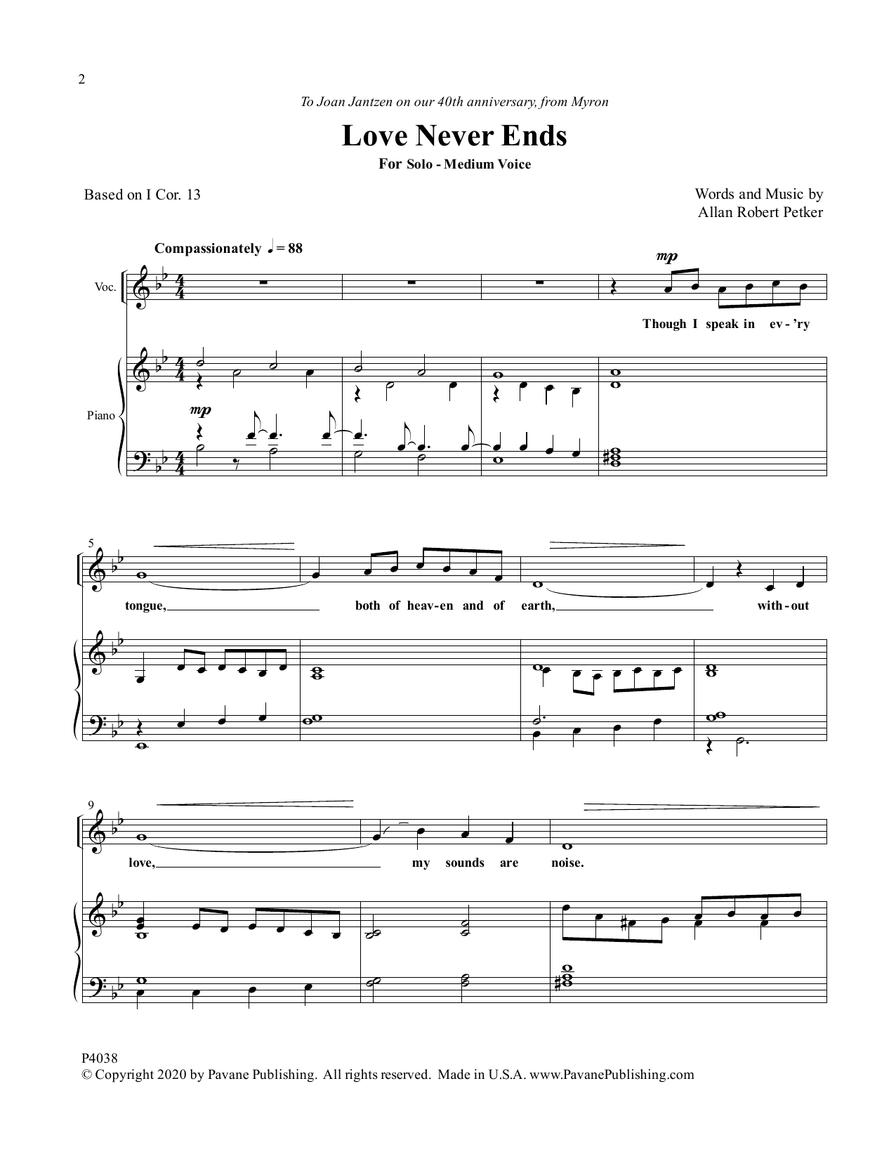 Allan Robert Petker Love Never Ends sheet music notes and chords arranged for Piano & Vocal