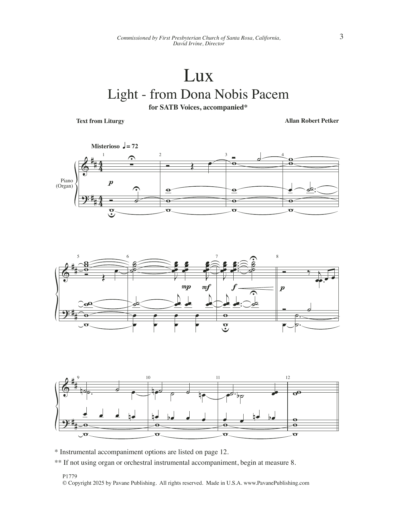 Allan Robert Petker Lux (from Dona Nobis Pacem) sheet music notes and chords arranged for SATB Choir