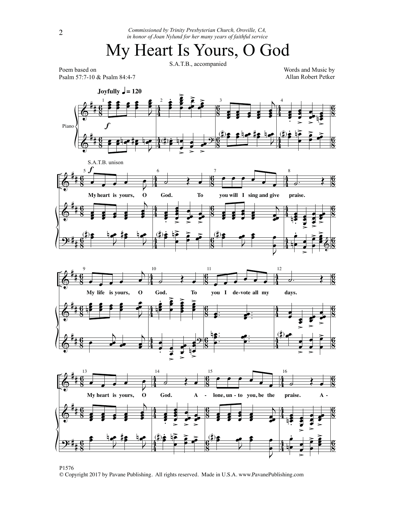Allan Robert Petker My Heart Is Yours, O God sheet music notes and chords arranged for SATB Choir