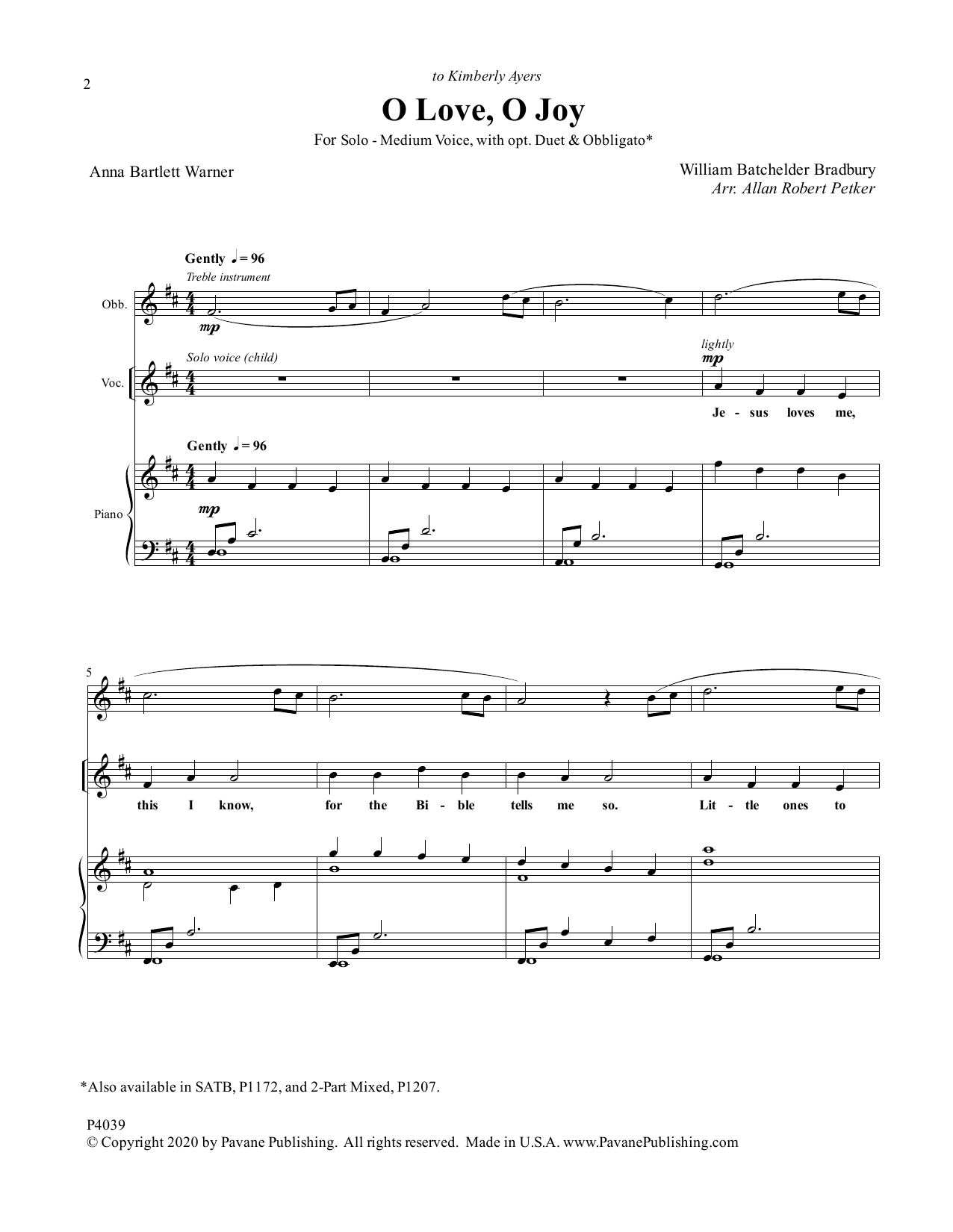 Allan Robert Petker O Love, O Joy sheet music notes and chords arranged for Piano & Vocal