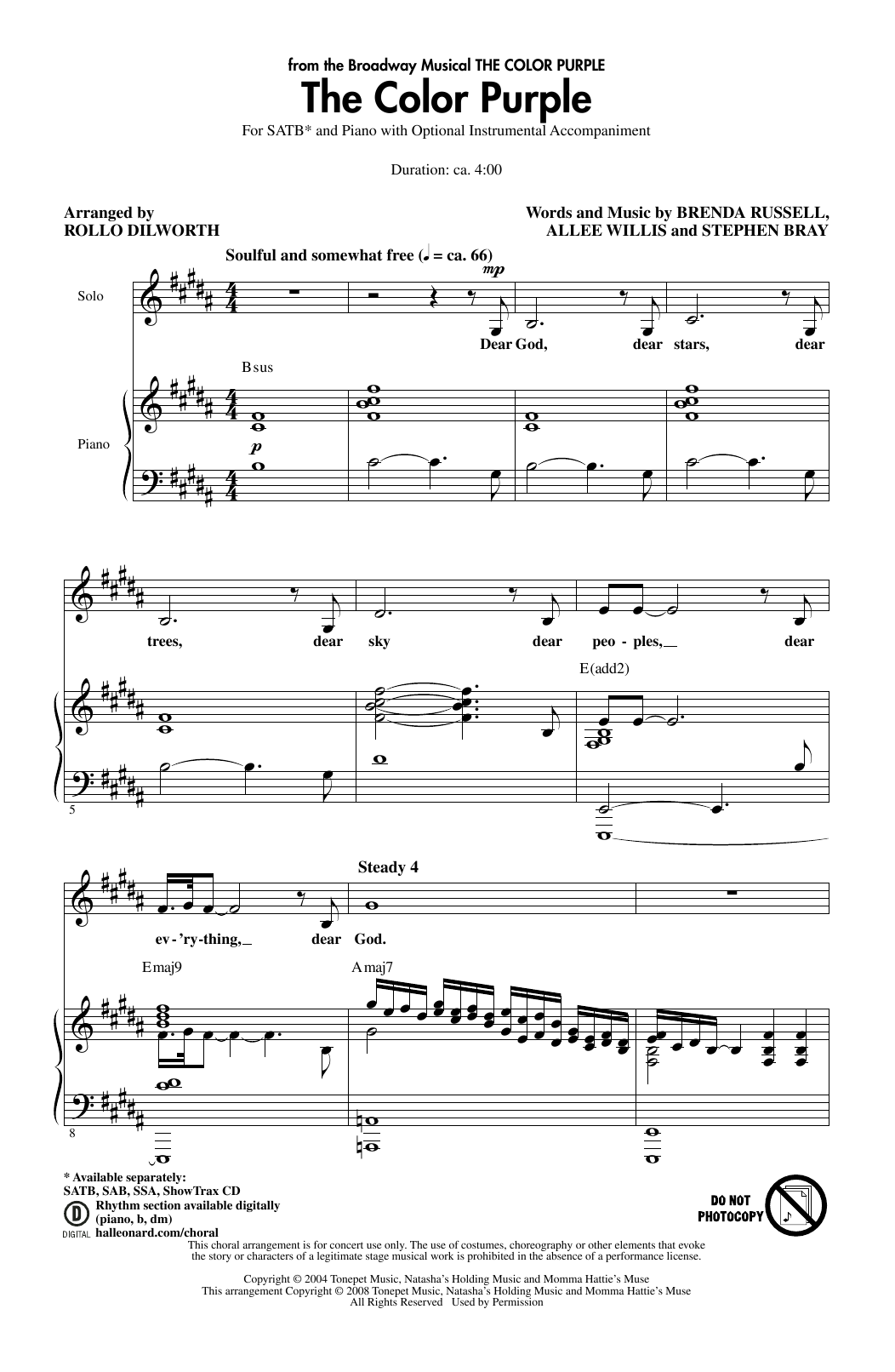 Allee Willis The Color Purple (arr. Rollo Dilworth) sheet music notes and chords arranged for SATB Choir