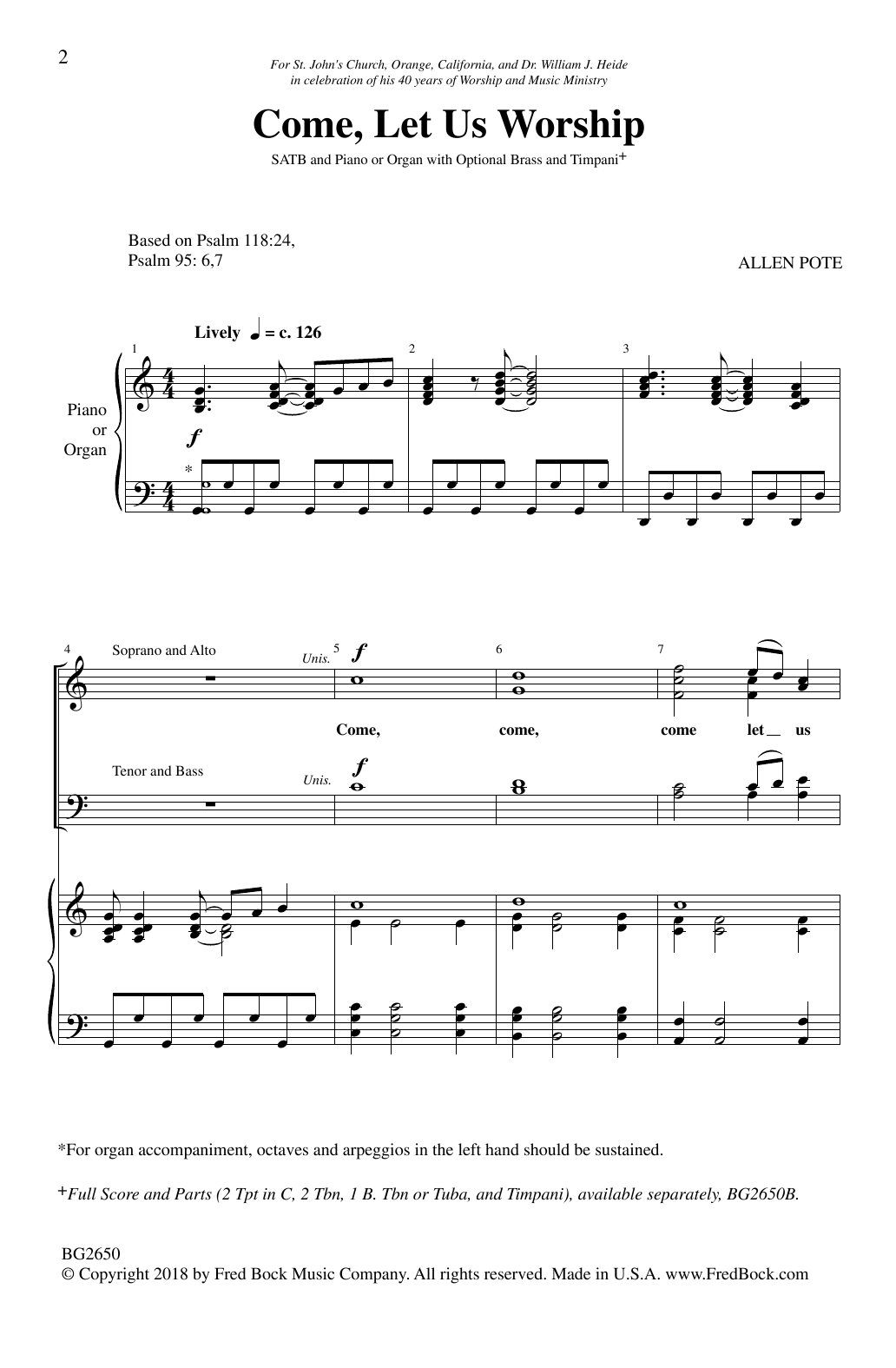 Allen Pote Come, Let Us Worship sheet music notes and chords arranged for SATB Choir