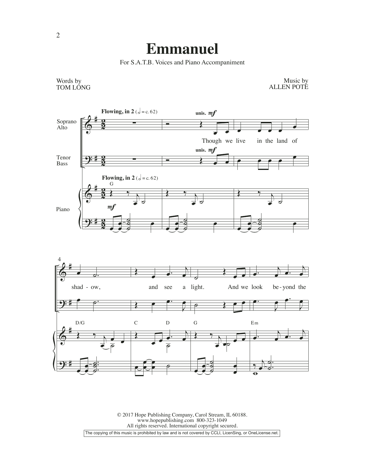 Allen Pote Emmanuel sheet music notes and chords arranged for SATB Choir