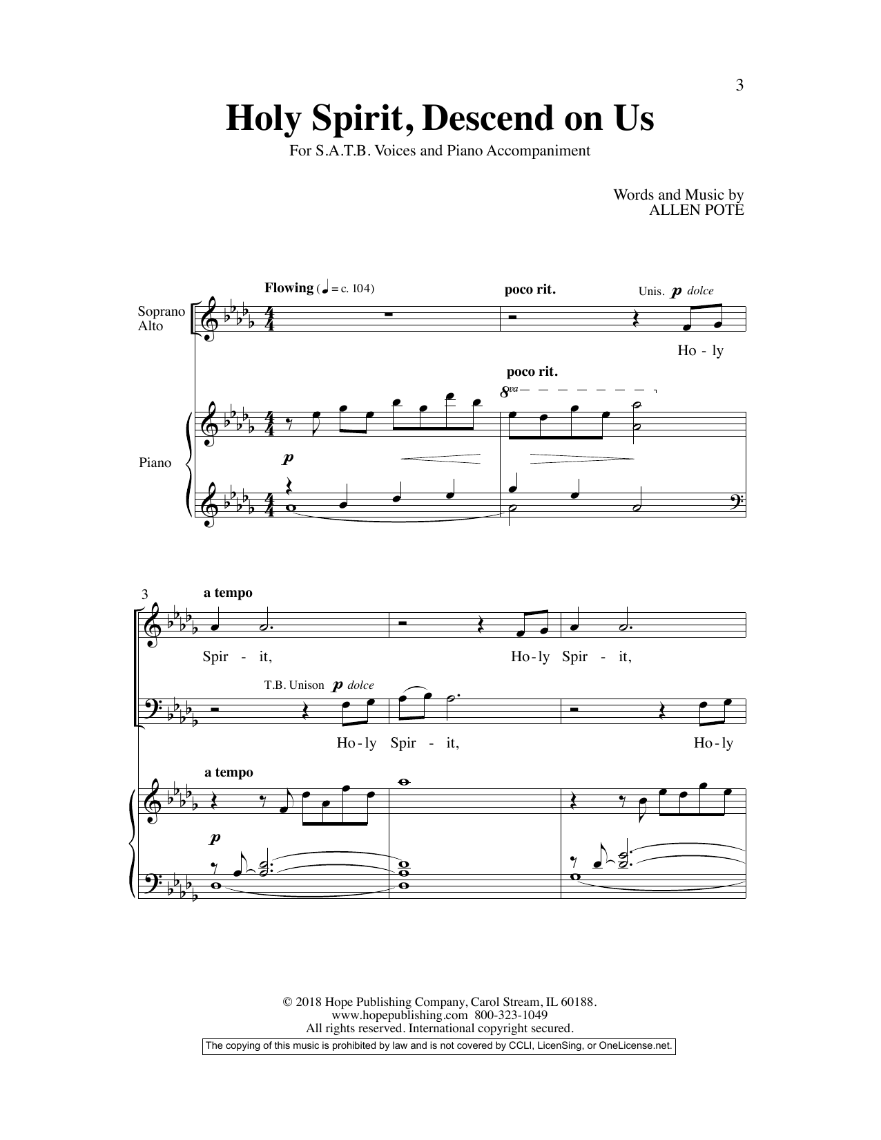 Allen Pote Holy Spirit, Descend On Us sheet music notes and chords arranged for SATB Choir