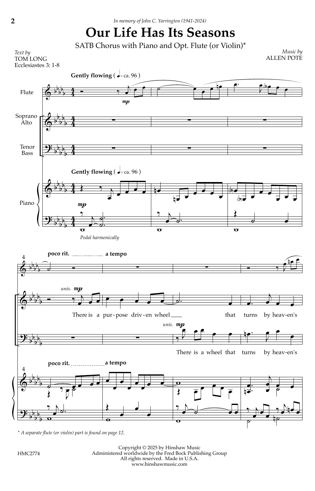 Allen Pote Our Life Has Its Seasons sheet music notes and chords arranged for SATB Choir