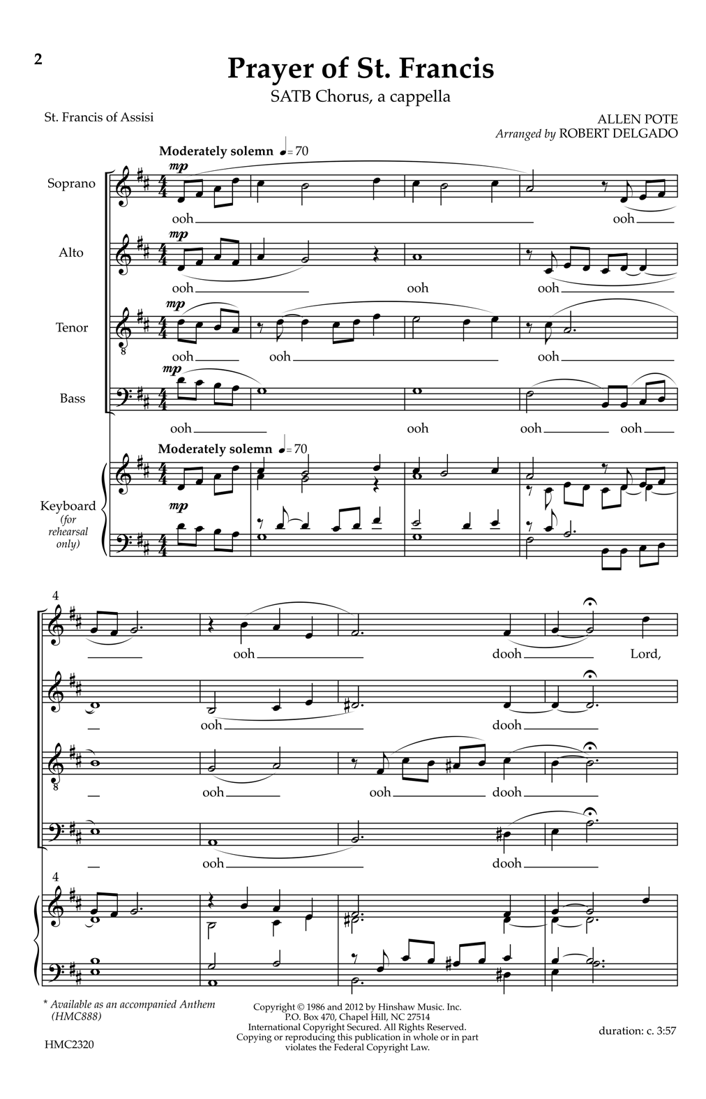 Allen Pote Prayer Of St. Francis (arr. Robert Delgado) sheet music notes and chords arranged for SATB Choir