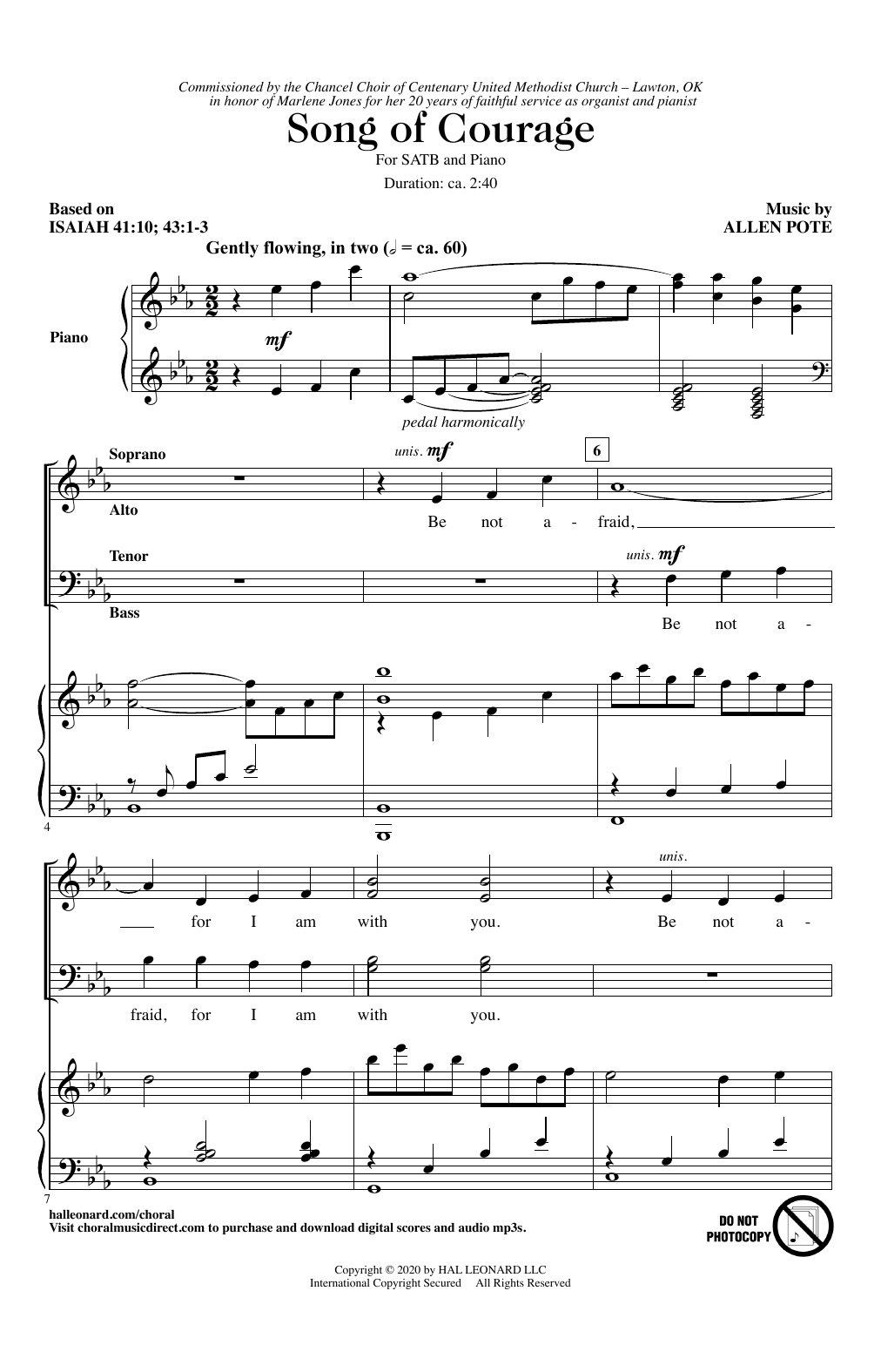 Allen Pote Song Of Courage sheet music notes and chords arranged for SATB Choir