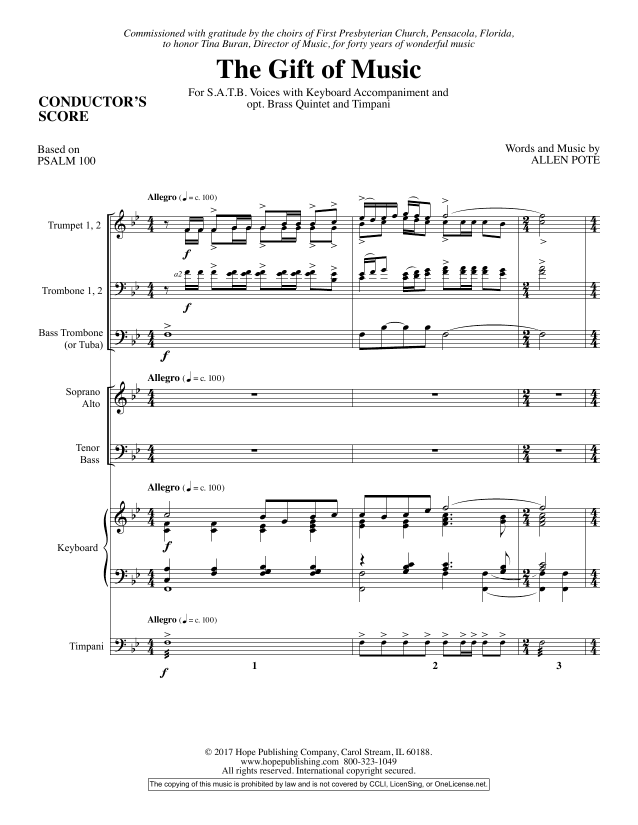 Allen Pote The Gift Of Music - Full Score sheet music notes and chords arranged for Choir Instrumental Pak