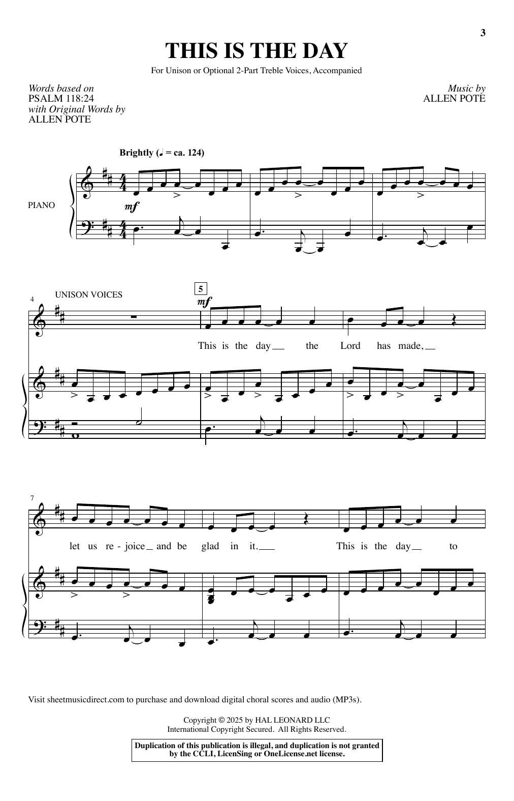 Allen Pote This Is The Day sheet music notes and chords arranged for Choir