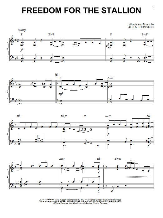 Allen Toussaint Freedom For The Stallion (arr. Brent Edstrom) sheet music notes and chords arranged for Piano Solo