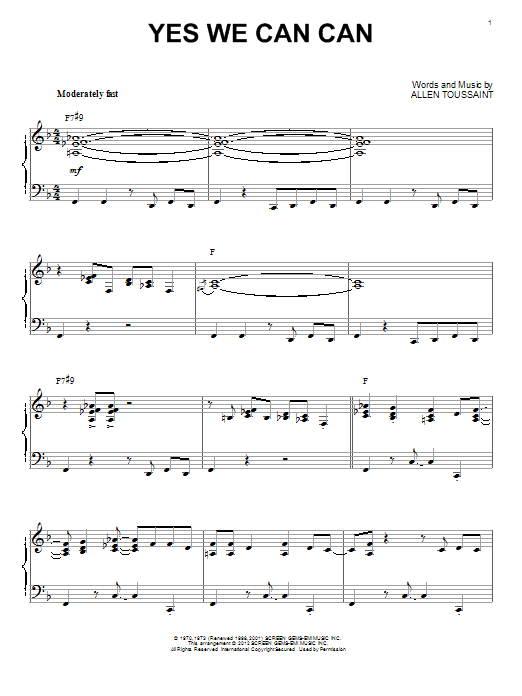 Allen Toussaint Yes We Can Can (arr. Brent Edstrom) sheet music notes and chords arranged for Piano Solo