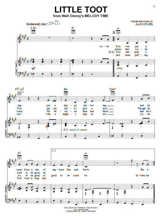 Allie Wrubel Little Toot sheet music notes and chords arranged for Piano, Vocal & Guitar Chords (Right-Hand Melody)