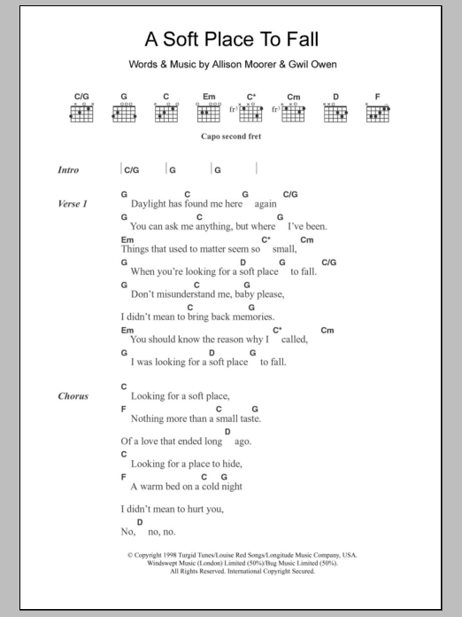 Allison Moorer A Soft Place To Fall sheet music notes and chords arranged for Guitar Chords/Lyrics